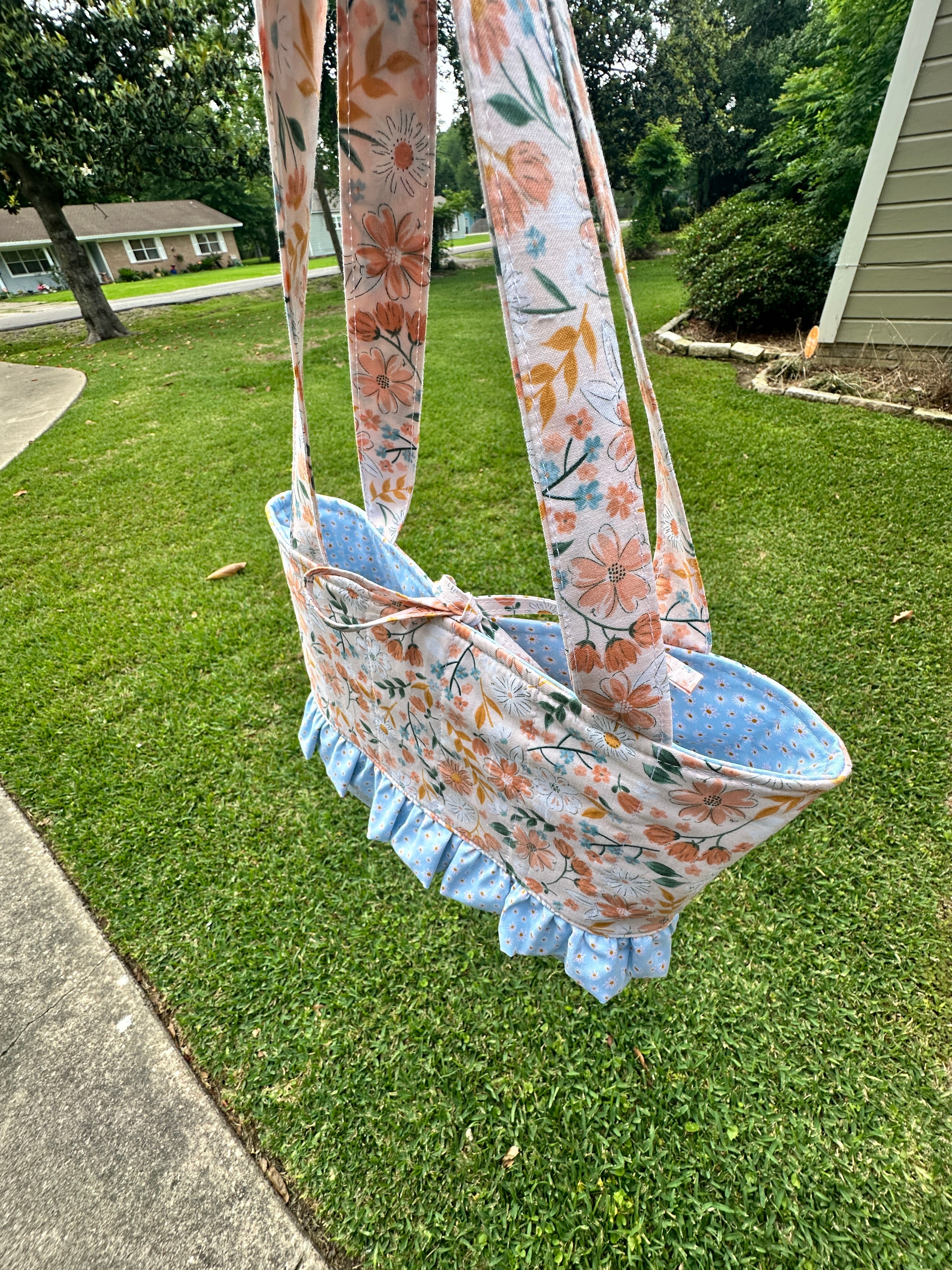 Peach Floral and Blue Tote