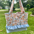 Peach Floral and Blue Tote