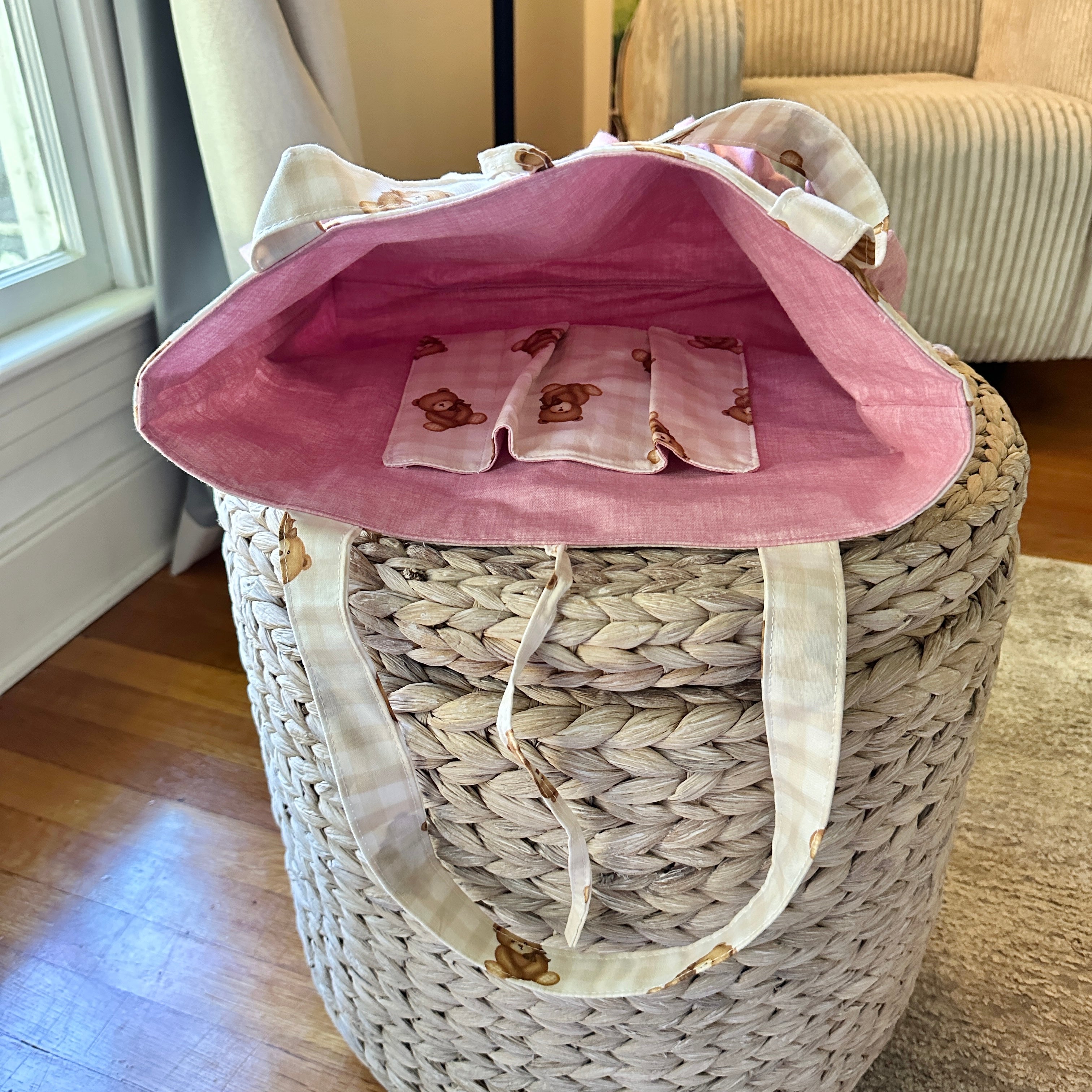 Teddy Bears and Pink Ruffle Tote