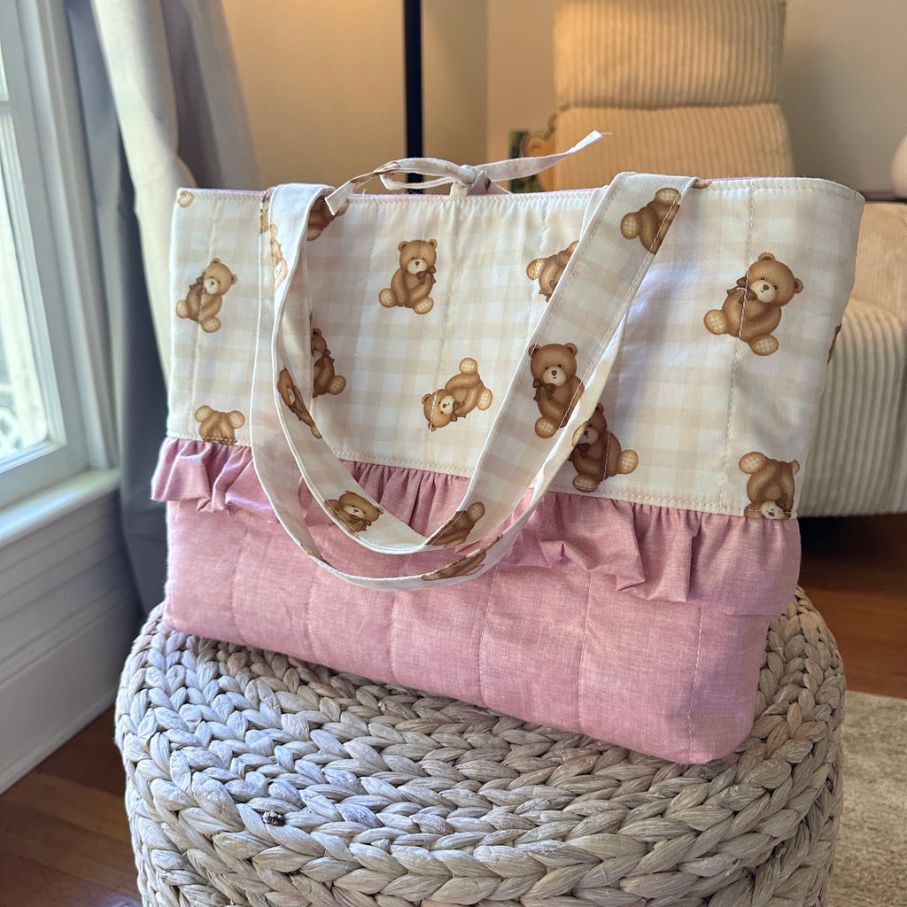 Teddy Bears and Pink Ruffle Tote