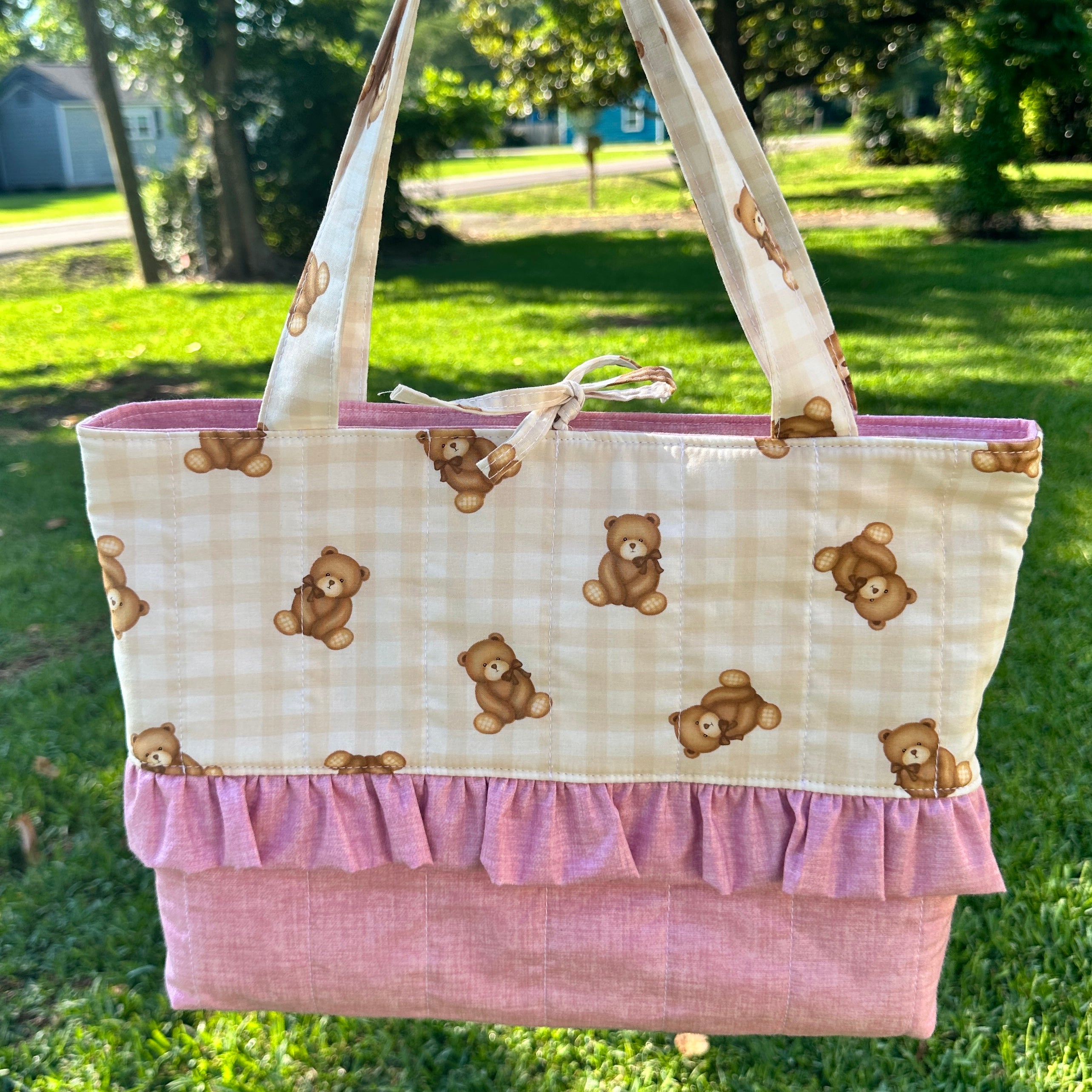 Teddy Bears and Pink Ruffle Tote
