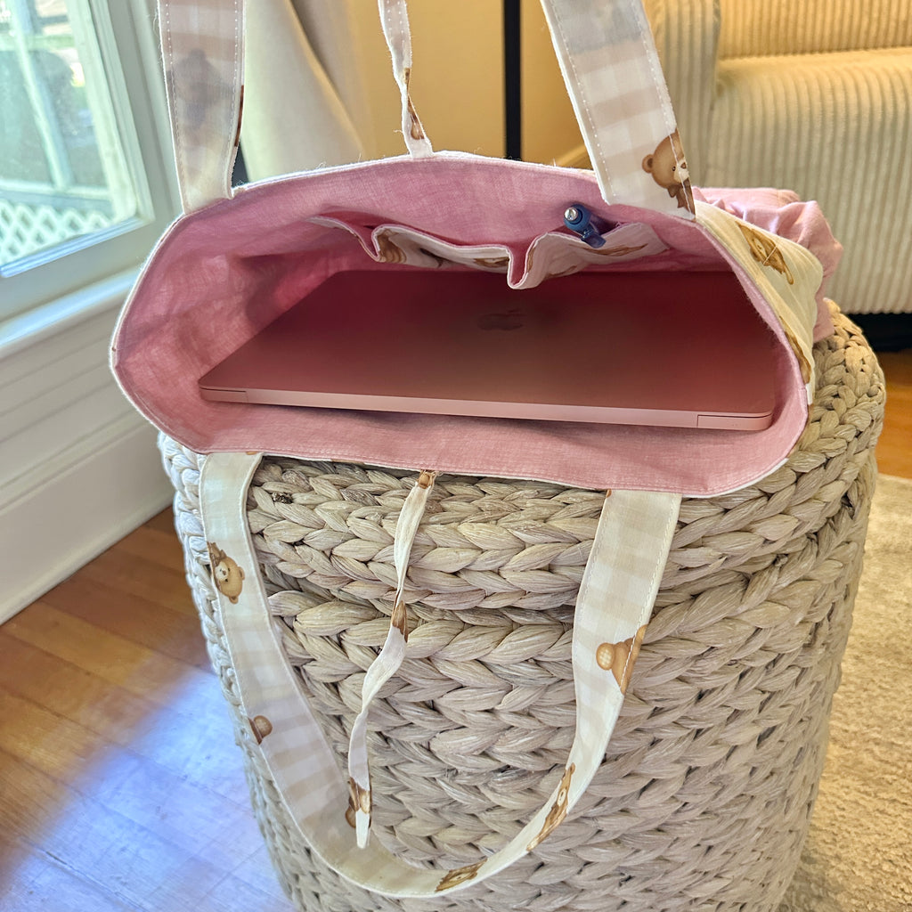 Teddy Bears and Pink Ruffle Tote