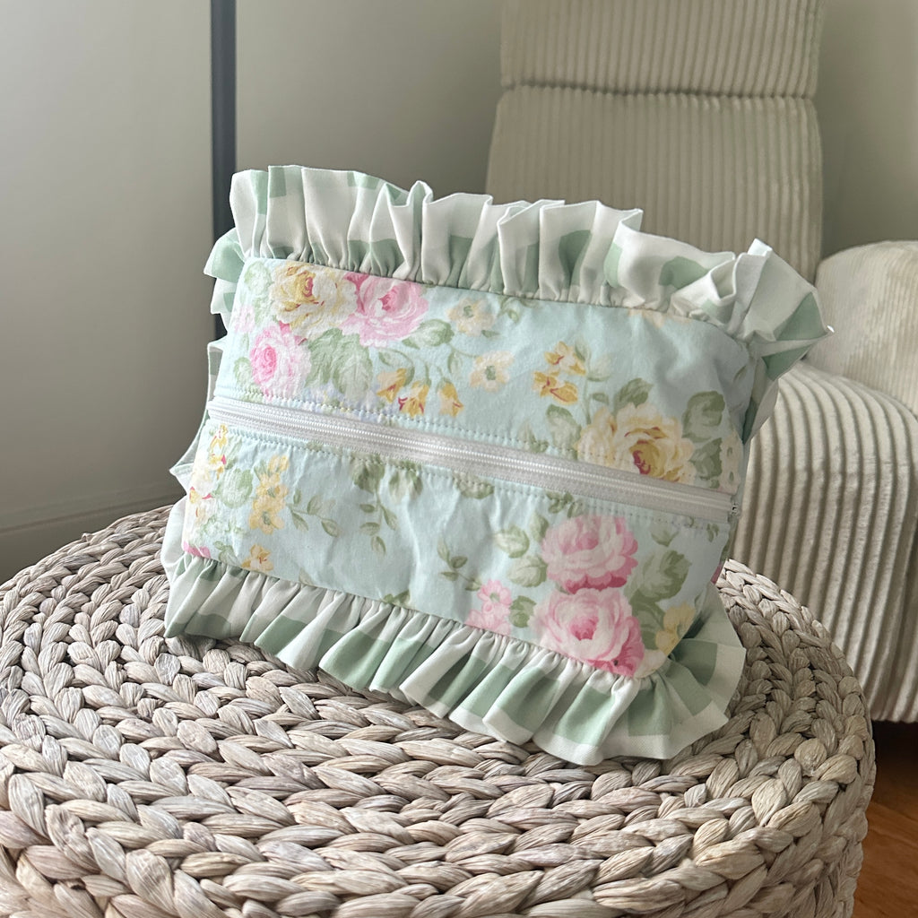 Green Floral and Gingham Diaper Bag