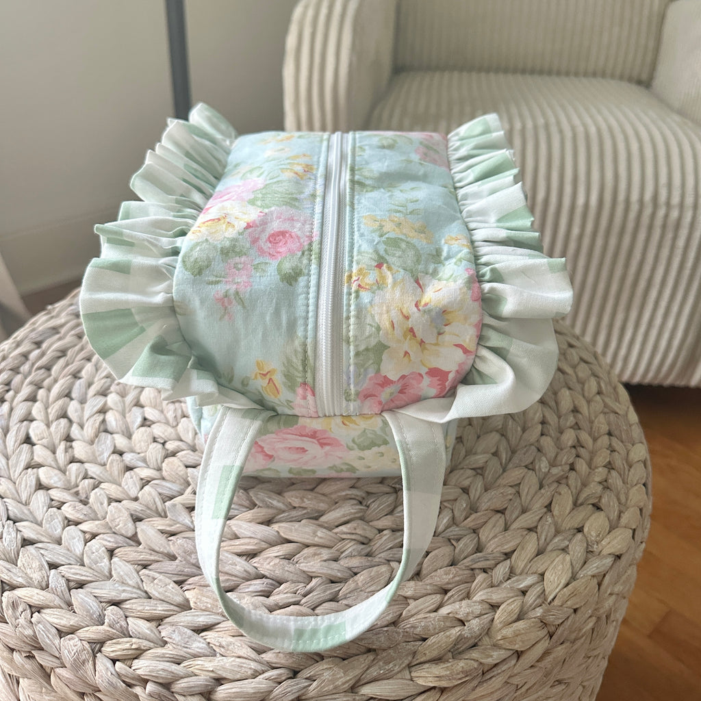 Green Floral and Gingham Diaper Bag